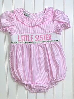 Pink 'Little Sister' Smocked Bubble One-Piece